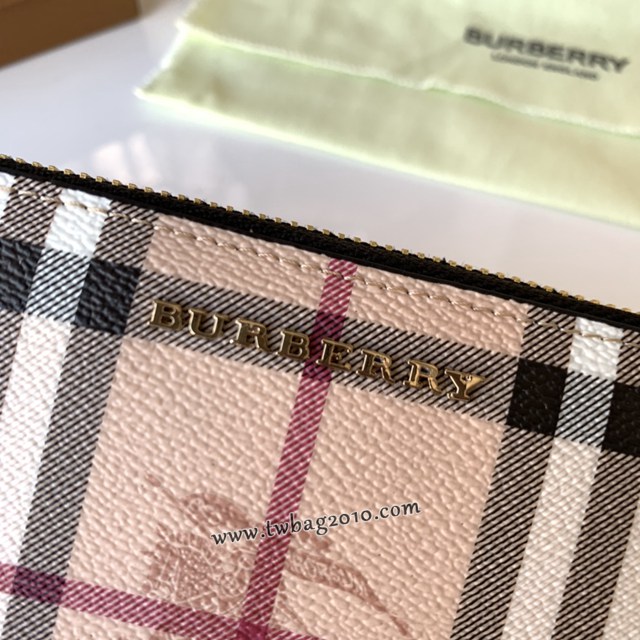 Burberry專門店新款Haymarket格紋拼皮革拉鏈錢包 巴寶莉男女款長錢包 yxb1057